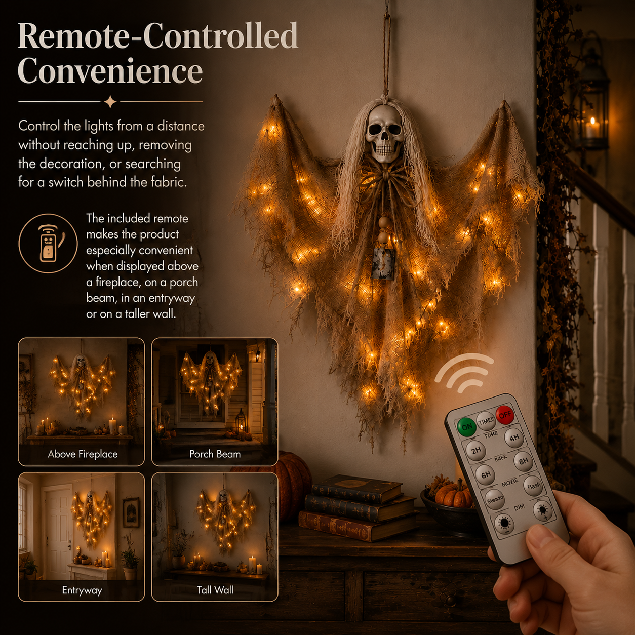 Lighted Winged Skeleton Ghost Halloween Décor
