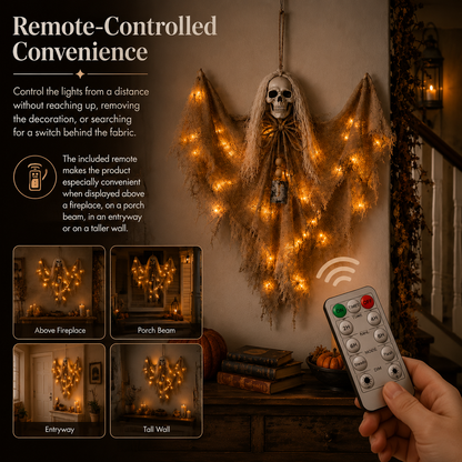 Lighted Winged Skeleton Ghost Halloween Décor