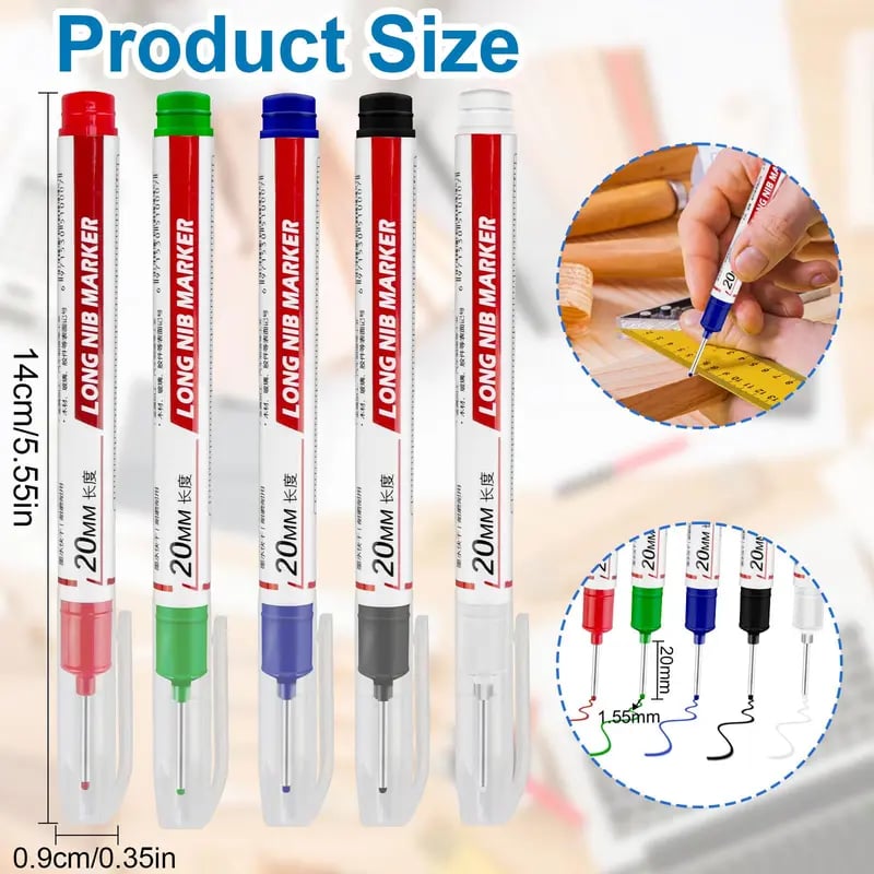 🖊️20mm Long Nib Deep Hole Marker | Waterproof Oil‑Based Pen for Construction & Woodworking💧