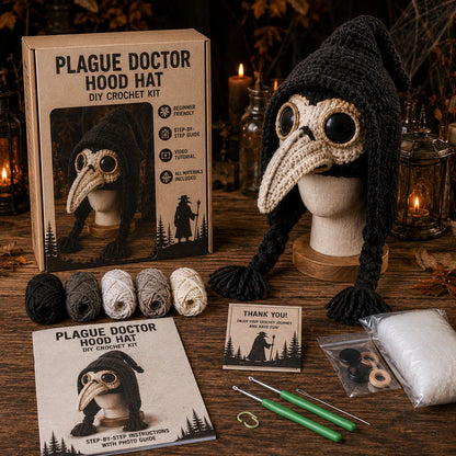 🔥 LAST DAY 49% OFF – 🎃✨ Halloween Hood Hat DIY Crochet Kit | Premium Soft Yarn Materials with Step-by-Step Guide DIY Handmade Wearable Spooky Character Hood 🧶🎭✨
