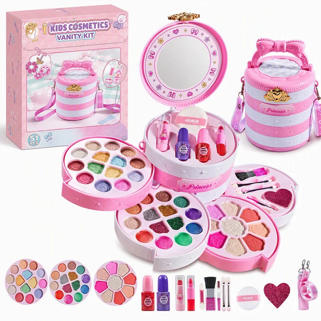 📢📢40% OFF !! ⏰ Washable Princess Makeup Set – Non‑irritating, trays & portable case 🎀