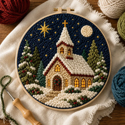 ⏳ Last Day 49% OFF – 🎄Beginner-Friendly Christmas Punch Needle DIY Kit | Complete Kit with Pre-Printed Fabric, Wooden Hoop, Thick Yarn, Punch Needle Tool & Step-by-Step Guide Included 💕