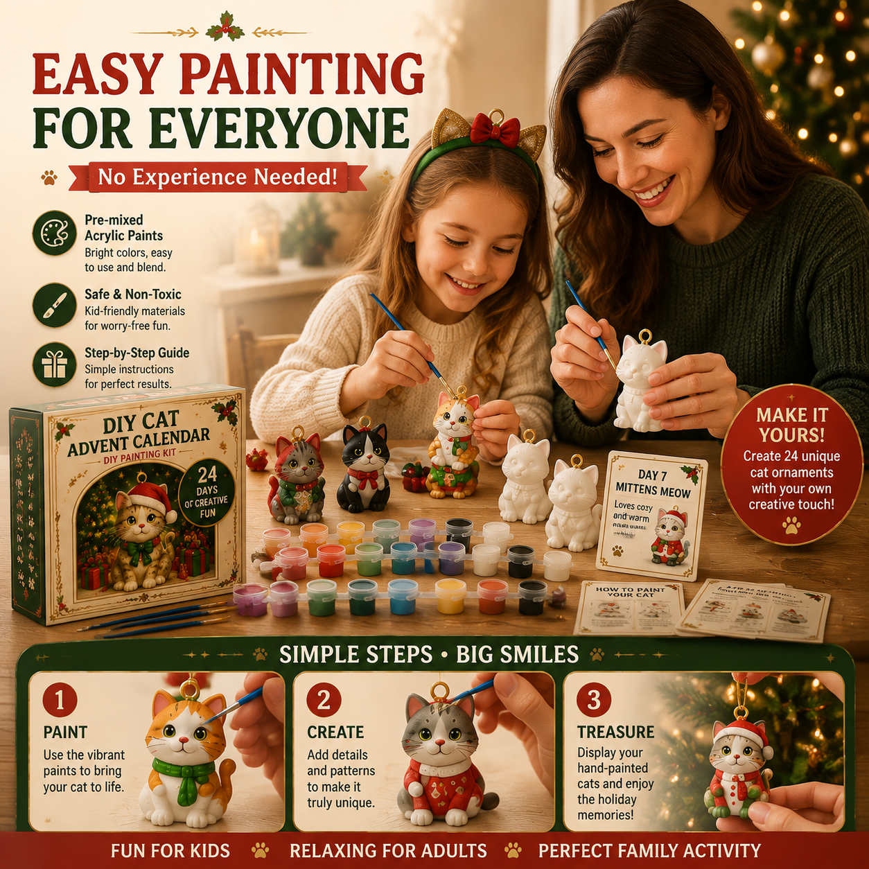 🐱 DIY Cat Advent Calendar 2026 – 24 Days of Painting Magic, Create Your Own Christmas Cat Ornaments
