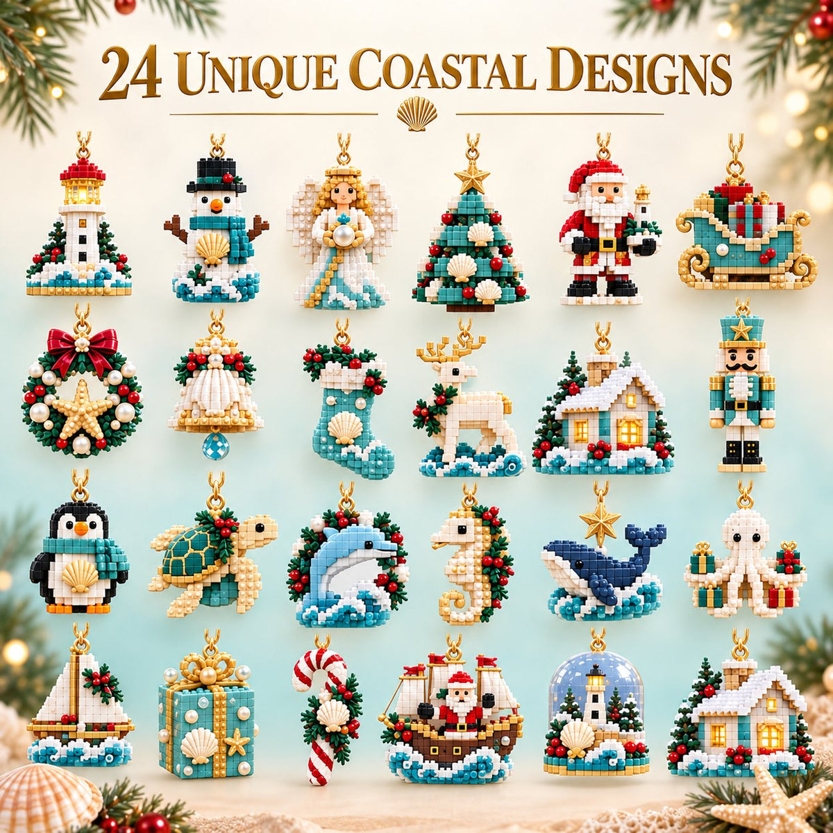 ✨ 🌊 Coastal Christmas 24-Day Mini Brick Ornament Advent Calendar