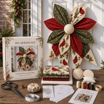 🎀 Oversized Quilted Bow Sewing Kit | Coordinated Printed Fabrics, Soft Batting, Pre-Designed Templates & Complete Supplies for a Full 23–25 in Statement Bow 🍁✨