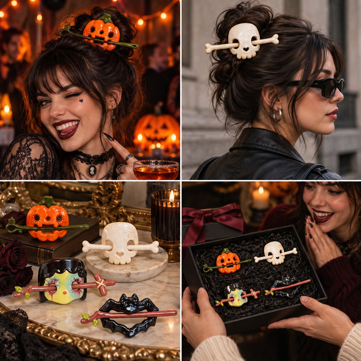 Halloween Ceramic Hair Claw & Pin – 4 Spooky Styles