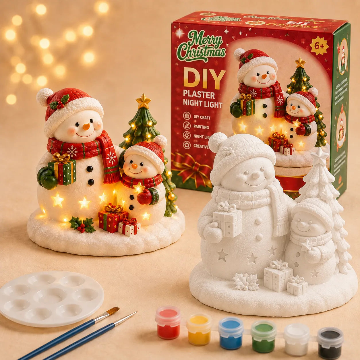 ⏳ Last Day 49% OFF – 🎨 Beginner-Friendly DIY Light-Up Santa & Christmas Tree Painting Kit | Complete Kit with Unpainted Plaster Scene, 6 Paints, 2 Brushes & Mixing Palette Included 💕