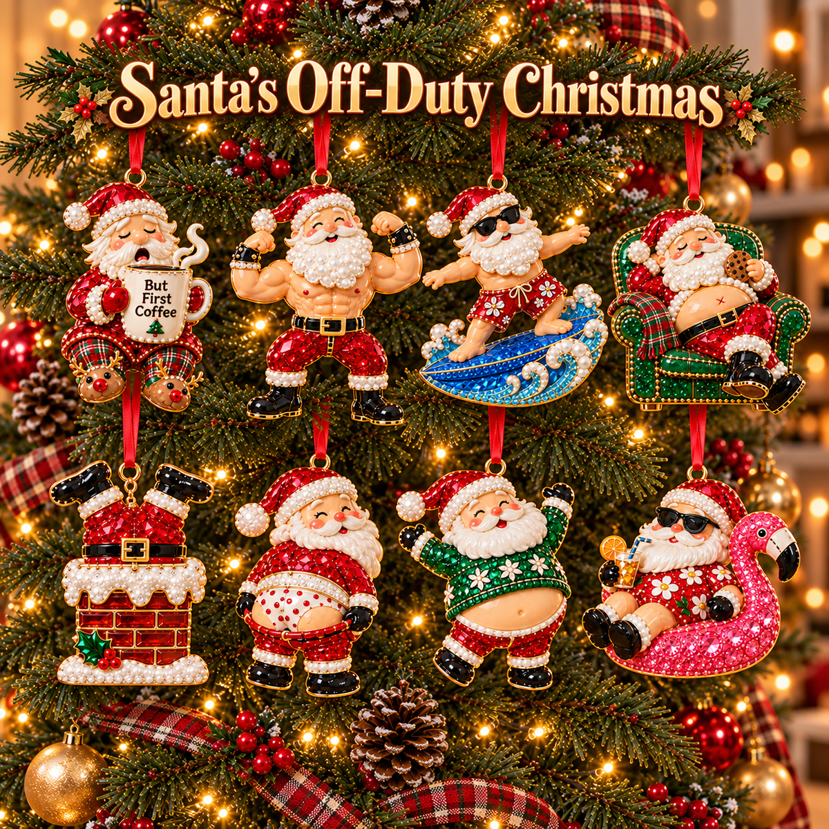 Santa's Off Duty Christmas Ornaments