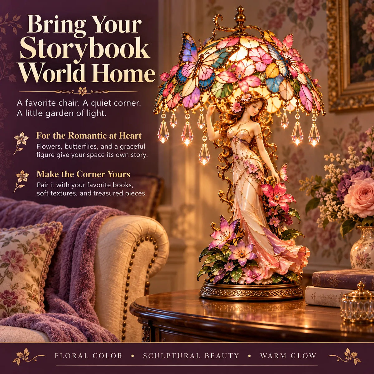 ⏳ Last Day 49% OFF – 🦋 Butterfly Blossom Fairy Light | Warm Floral Table Lamp with Crystal-Style Accents ✨