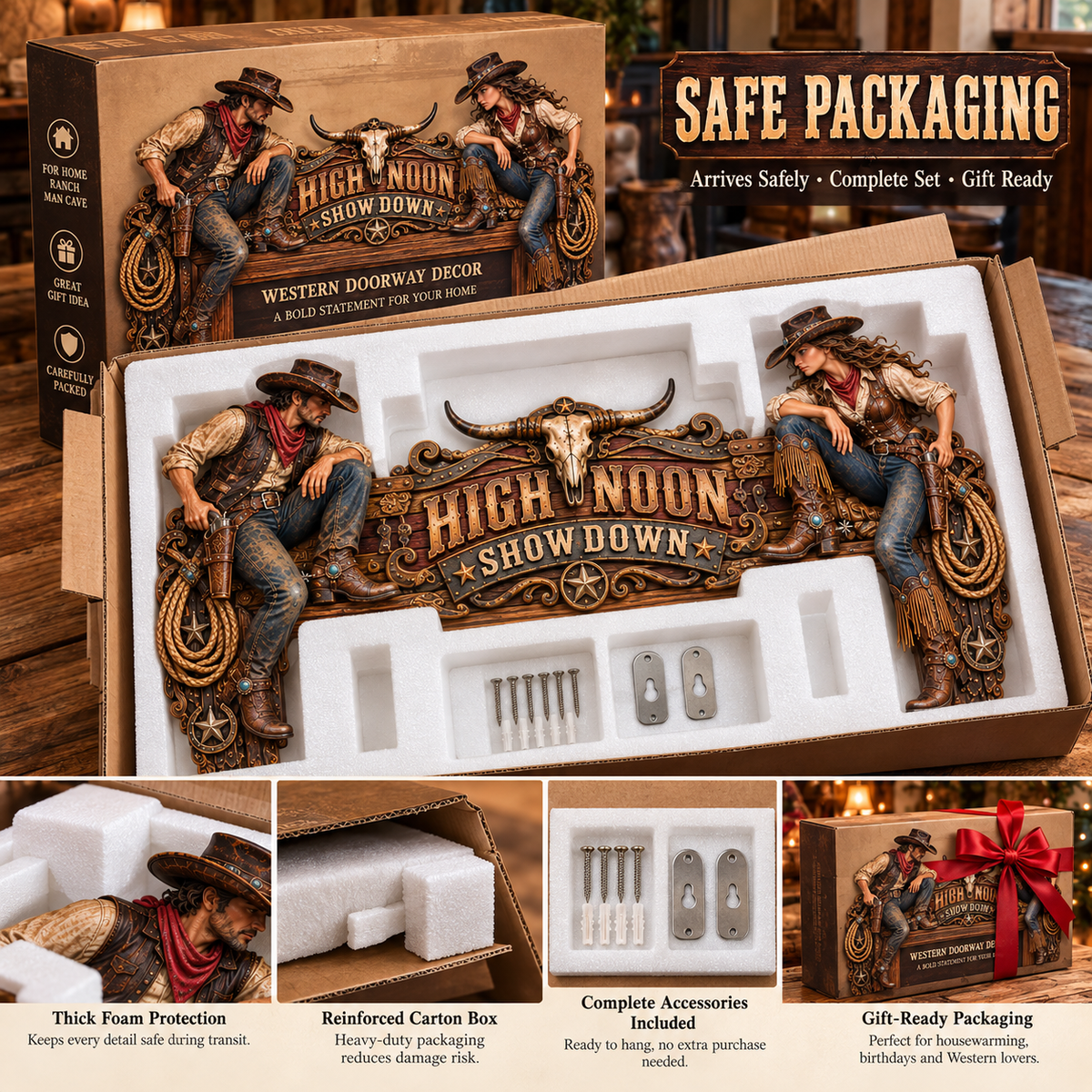 ⏰Limited Stock 50% OFF - 🤠⭐ High Noon Showdown™ Western Doorway Decor 🐂🌵