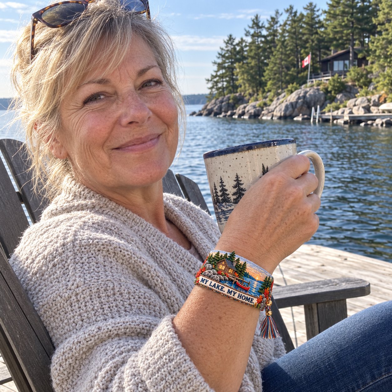🌊 Lake Ontario Forever Embroidered Bracelet | Scenic Lake Design with Adjustable Woven Band, Meaningful Message & Gift-Ready Keepsake Box 🍁