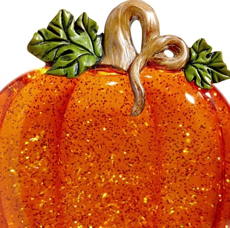 Orange Fall Pumpkin Lighted Glitter Swirl Water Globe