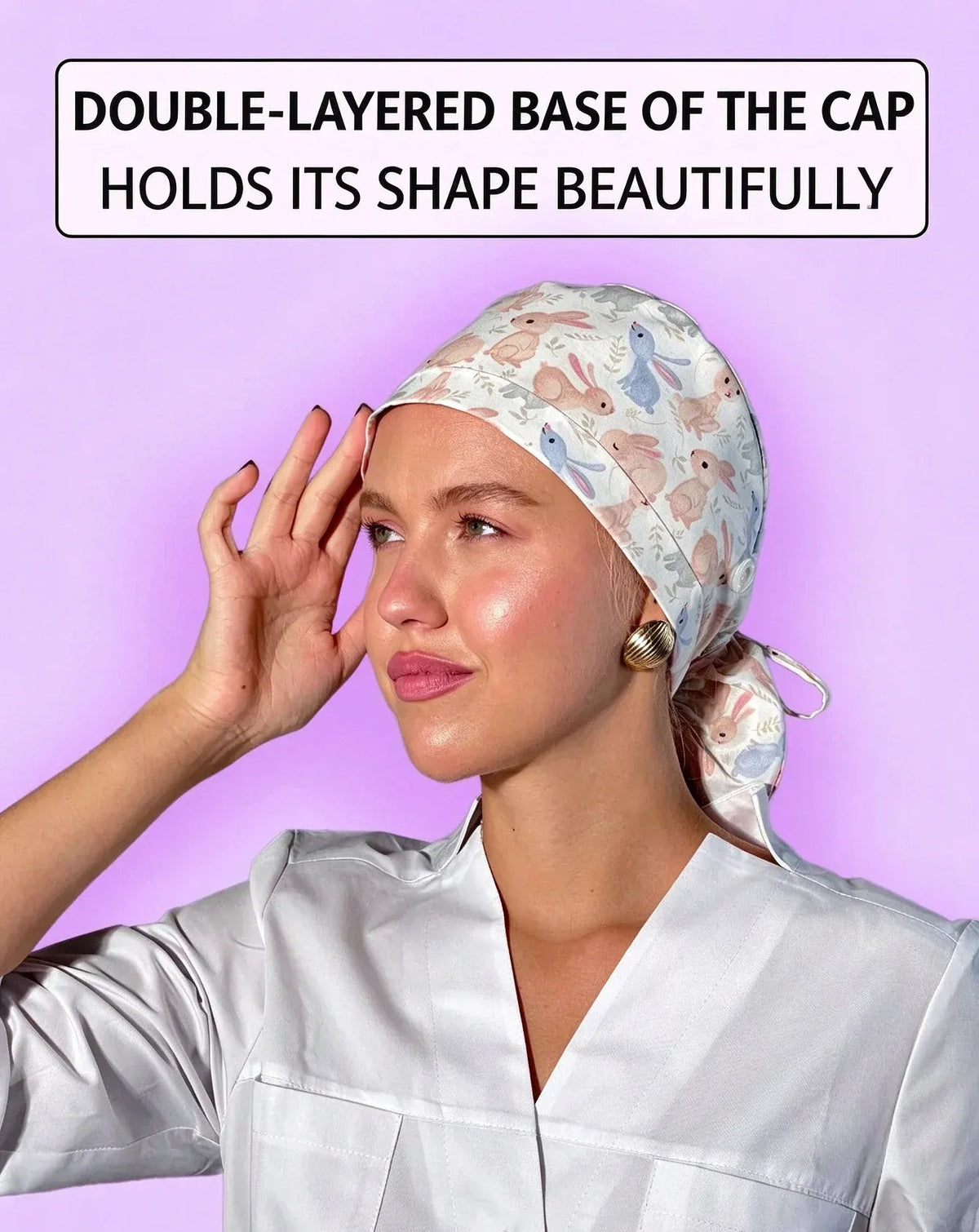 👩‍⚕️Adjustable Cotton Scrub Cap – Roomy Hair Pocket & Mask Buttons