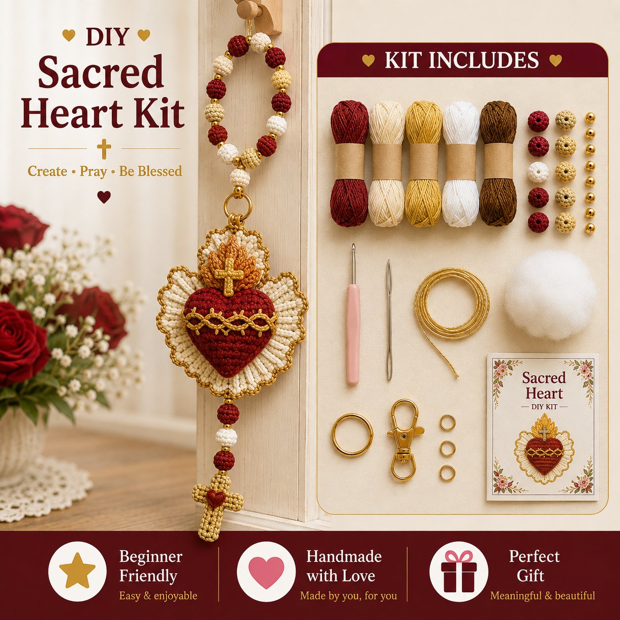 ⏳ Last Day 49% OFF – 🙏 Beginner-Friendly DIY Christian Faith Crochet Keychain Kit Collection | Complete Kit with All Tools & Step-by-Step Guide Included 💕