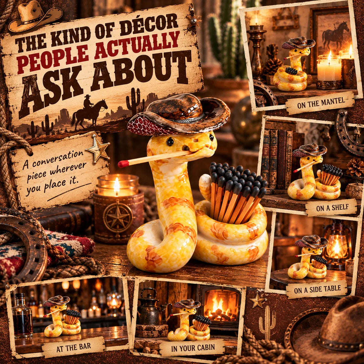 🔥LAST DAY 50% OFF🤠The Cowboy Rattler – Funny Western Match Holder🐍🔥