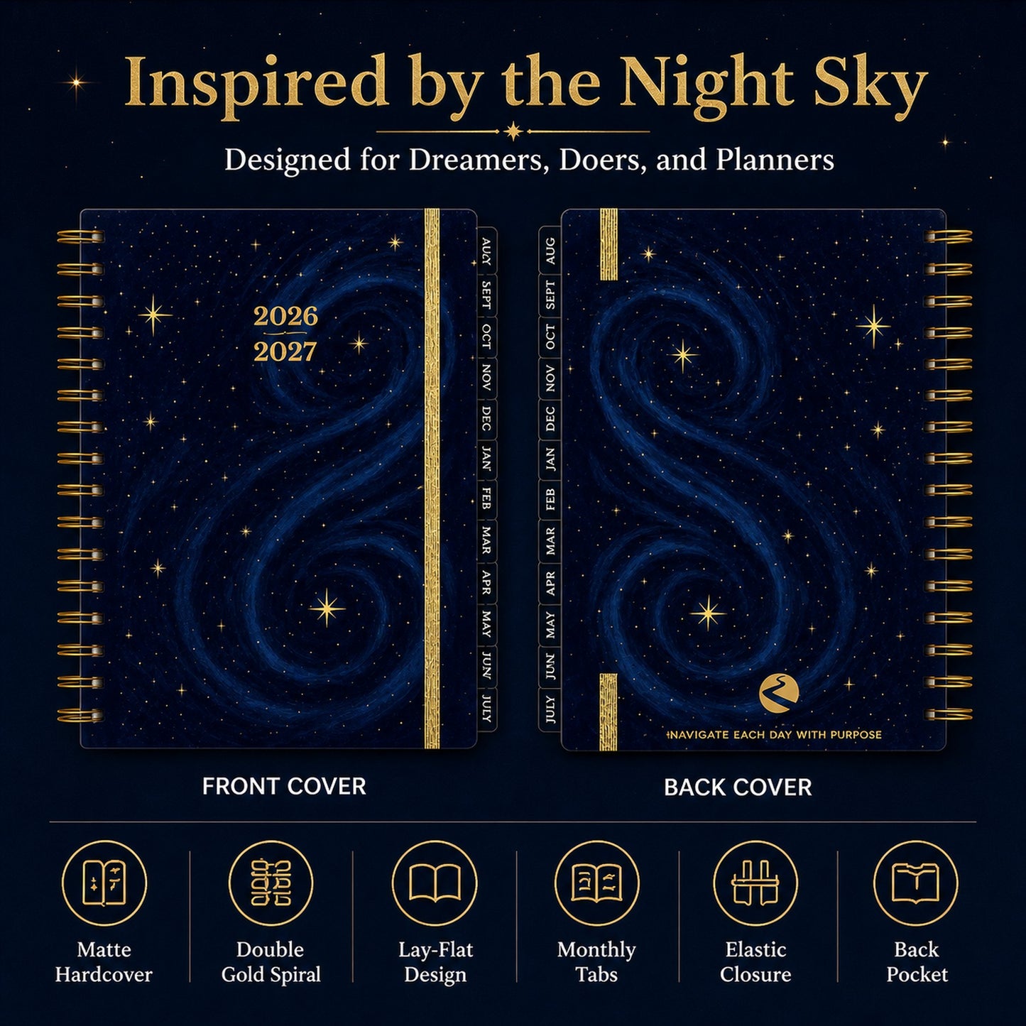 🔥 LAST DAY 49% OFF – 🌌 2026-2027 Midnight Galaxy Mid-Year Planner | 120gsm Bleedproof Paper, Goal Trackers, Reflection Pages, Monthly Tabs, Stickers & Back Pocket ✨