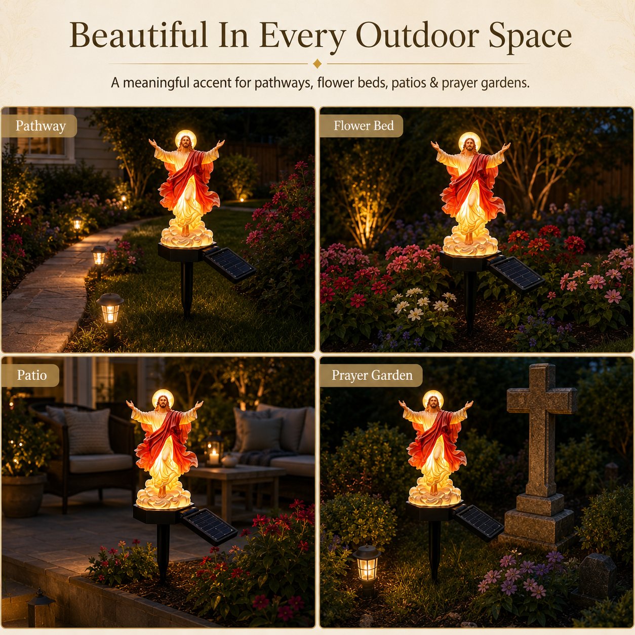 Solar-Powered Illuminated Jesus Garden Statue