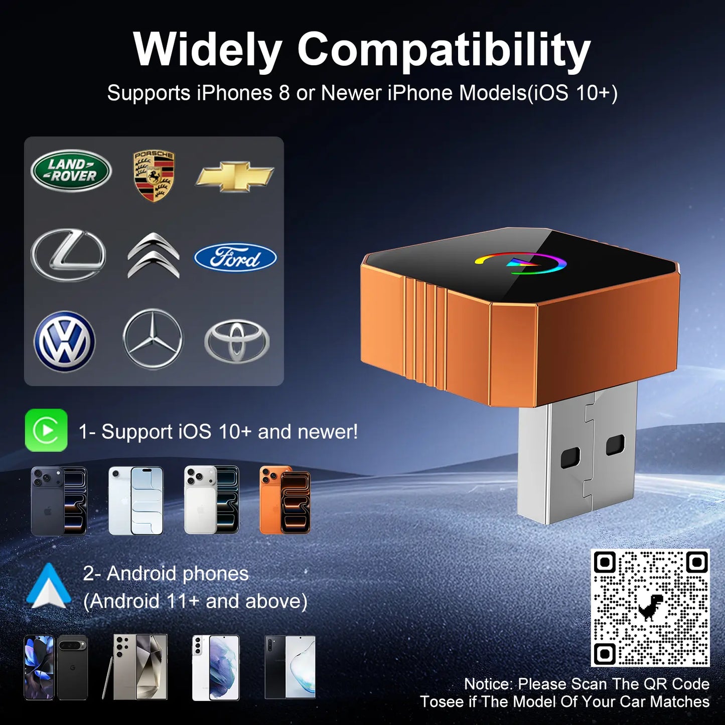 🚘2 in 1 Wireless CarPlay Adapter, Plug & Play, Fast Auto Connection, Compatible with Factory CarPlay Cars 2016+