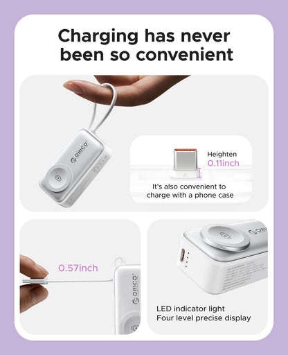 ⚡4-in-1 Folding Chargeable Portable Power Bank with Integrated Cable, Apple Watch Wireless Charging
