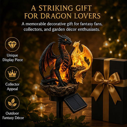 🐉 Solar-Powered Twin Dragon Garden Sculpture Light-Fantasy Outdoor Decor • Twin Ember Glow Edition