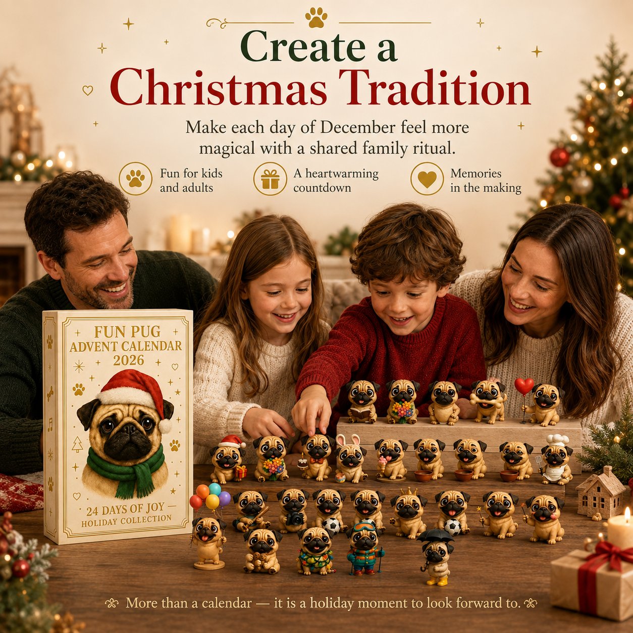 ⏳ Last Day 49% OFF – 🐾 24-Day Pug Christmas Surprise Advent Calendar | 24 Unique Mini Pug Figures for Daily Holiday Reveals, Collecting & Display 🎄✨