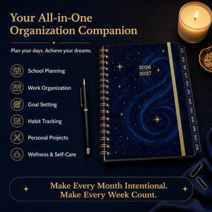 🔥 LAST DAY 49% OFF – 🌌 2026-2027 Midnight Galaxy Mid-Year Planner | 120gsm Bleedproof Paper, Goal Trackers, Reflection Pages, Monthly Tabs, Stickers & Back Pocket ✨