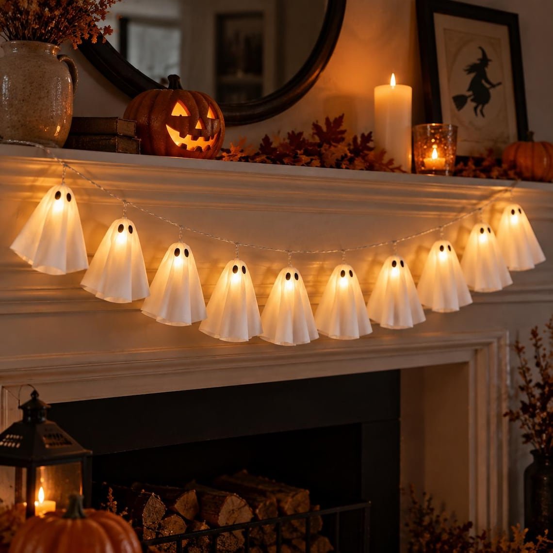 👻 Halloween Ghost Garland with LED Lights