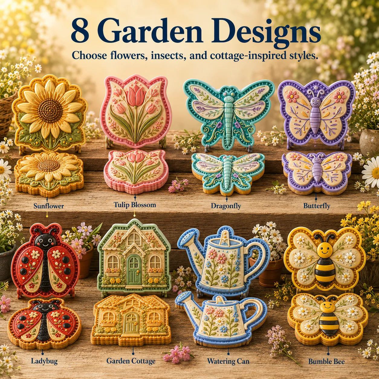 ⏳ Last Day 49% OFF – 🌸 8-Design Spring Garden Mini Pie Mold Collection | Reusable Embossed Molds for Shaping Detailed Bee, Butterfly, Ladybug, Sunflower, Cottage & More 🥧✨