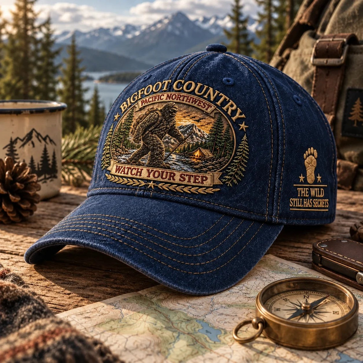 🔥LAST DAY 50% OFF - 2027 Bigfoot Country Heritage Cap – Pacific Northwest Vintage Washed Embroidered Hat
