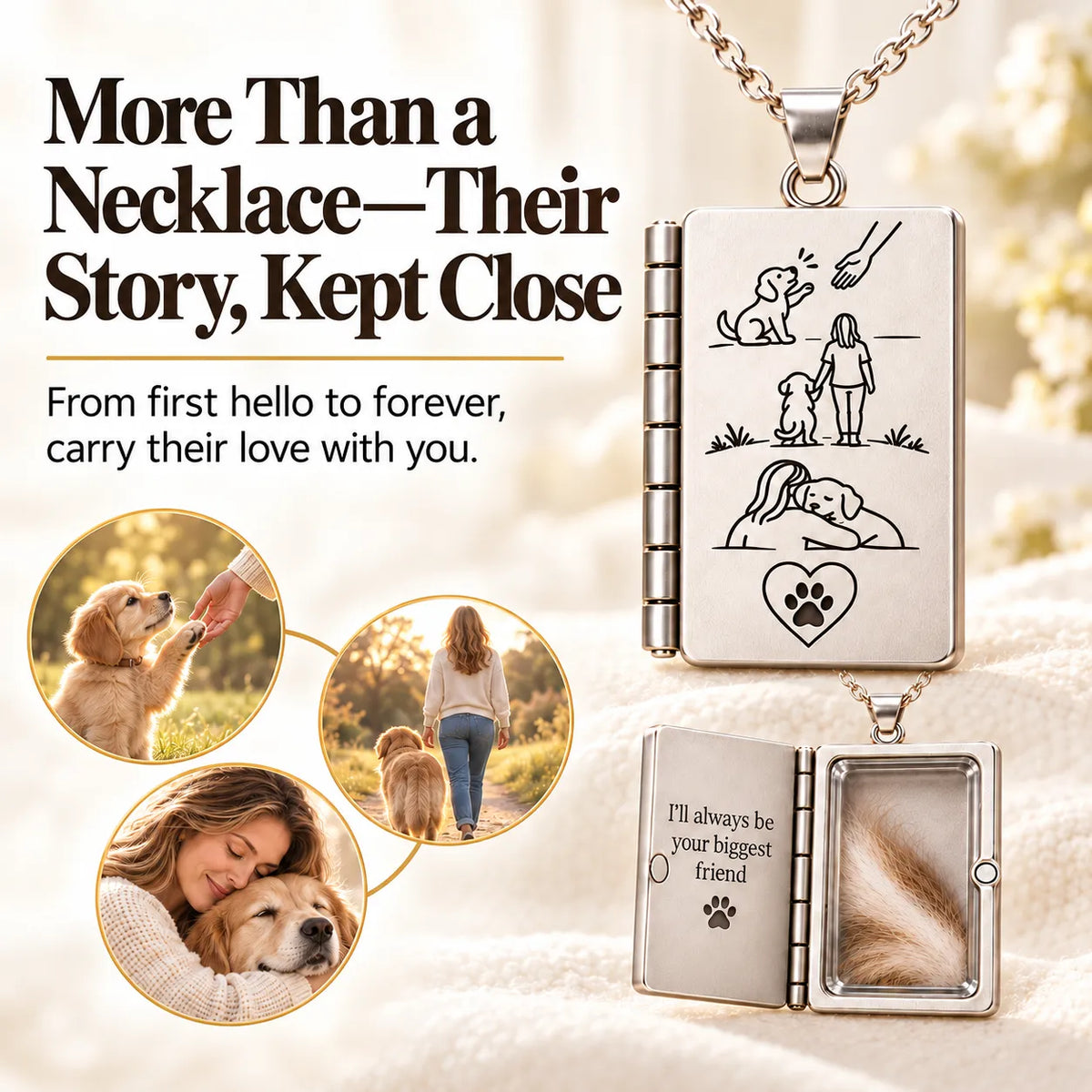 🐾Always Beside Me💕 – Pet Fur Keepsake Storybook Necklace