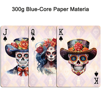 💀 Día de los Muertos Playing Cards – 54 Unique Skull Art Designs, Premium Blue Core Poker Deck