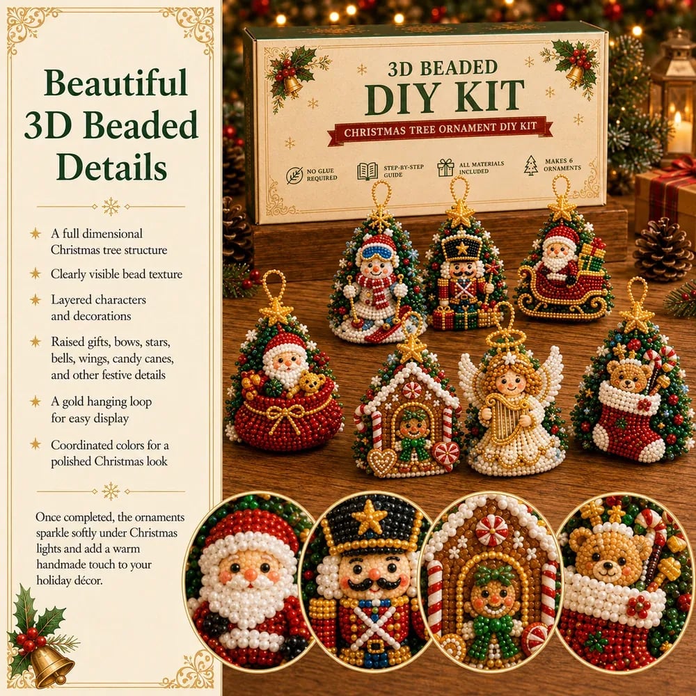 ⏳ Last Day 49% OFF – 🎄 Beginner-Friendly DIY 3D Christmas Beaded Ornament Kit | Complete 4-Piece Set with Glass Beads, All Tools & Step-by-Step Guide Included 💕