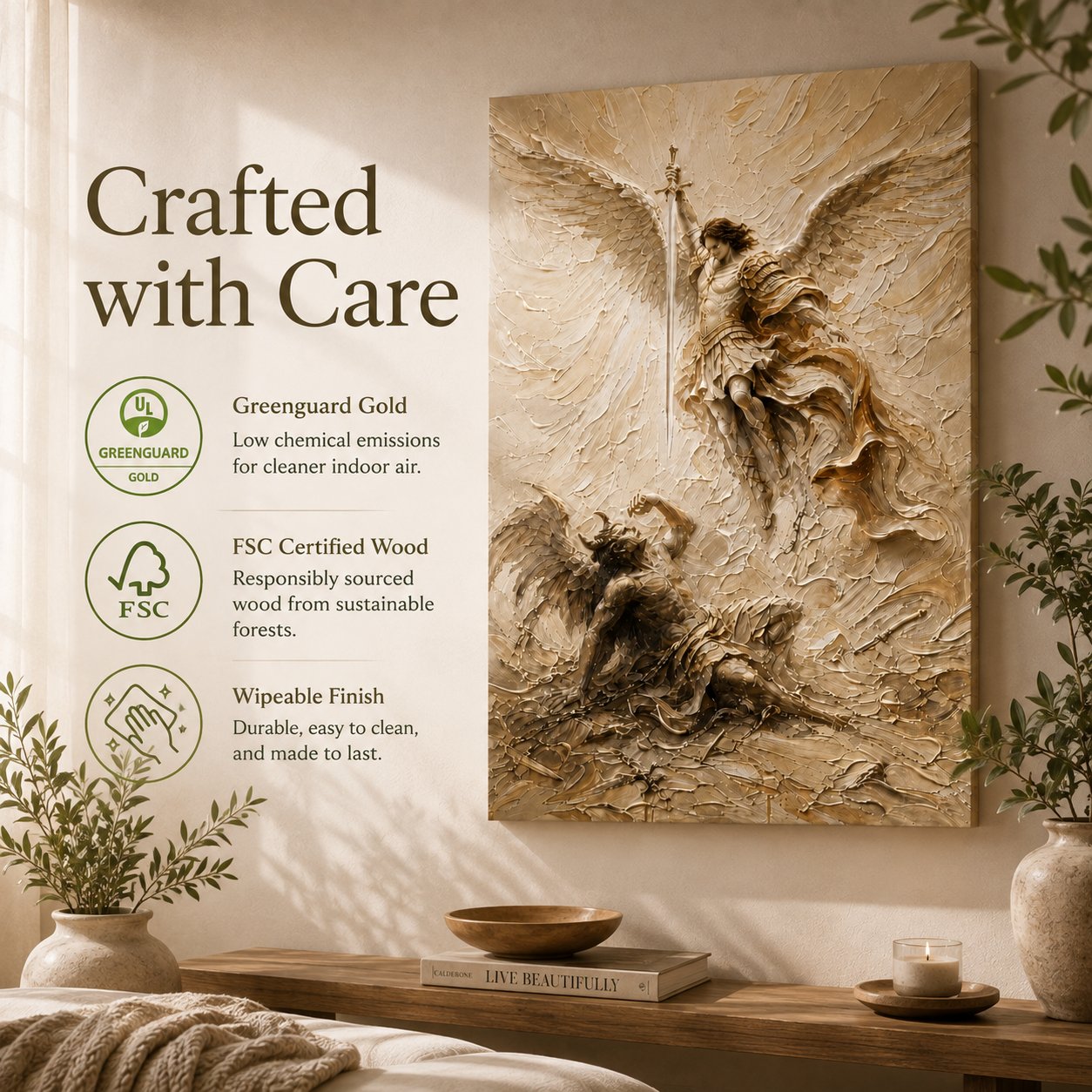 🛡️ Michael Victory 3D Impasto Canvas | Premium Relief Sacred Decor for Christian Altar & Housewarming Gift