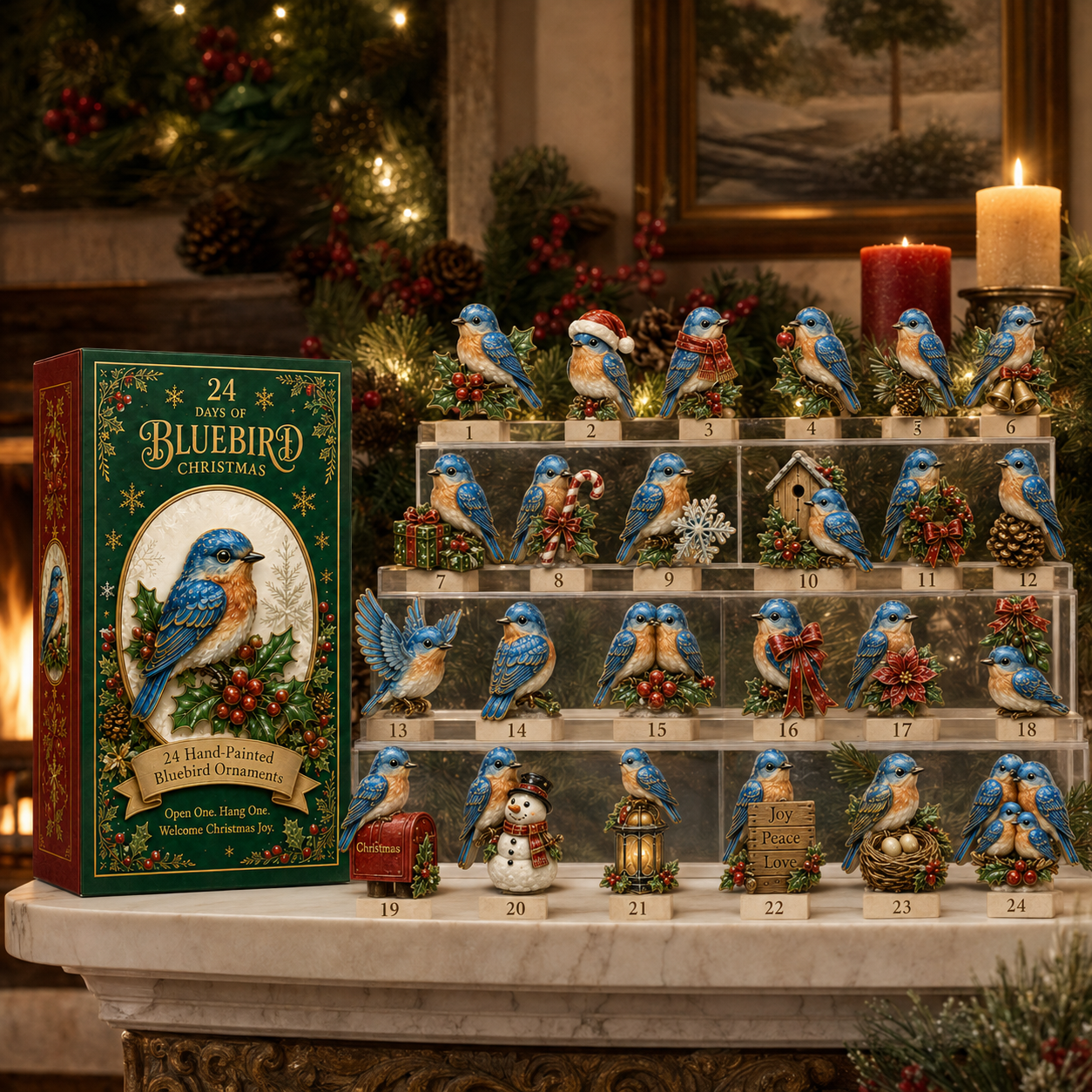 24-Day Bluebird Advent Calendar | Hand-Painted Ornament Countdown Gift