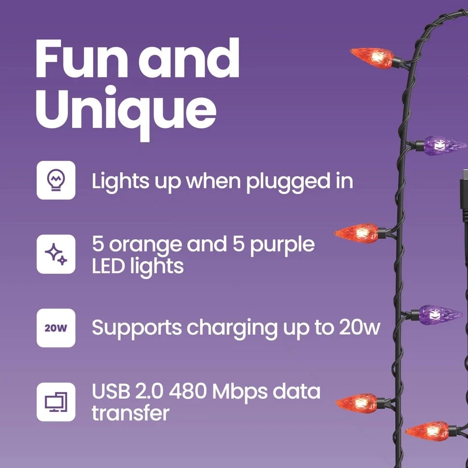 GEMS Light Up USB-C Cable | 3ft 20W Fast Charging LED Glowing Charging Cord