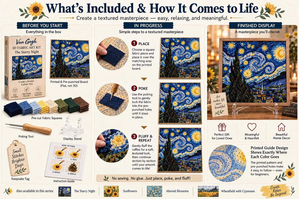 🎨🖼️ Van Gogh 3D Fabric Art Kit | Create Your Own Textured Masterpiece(📦Buy 2 Free Shipping)