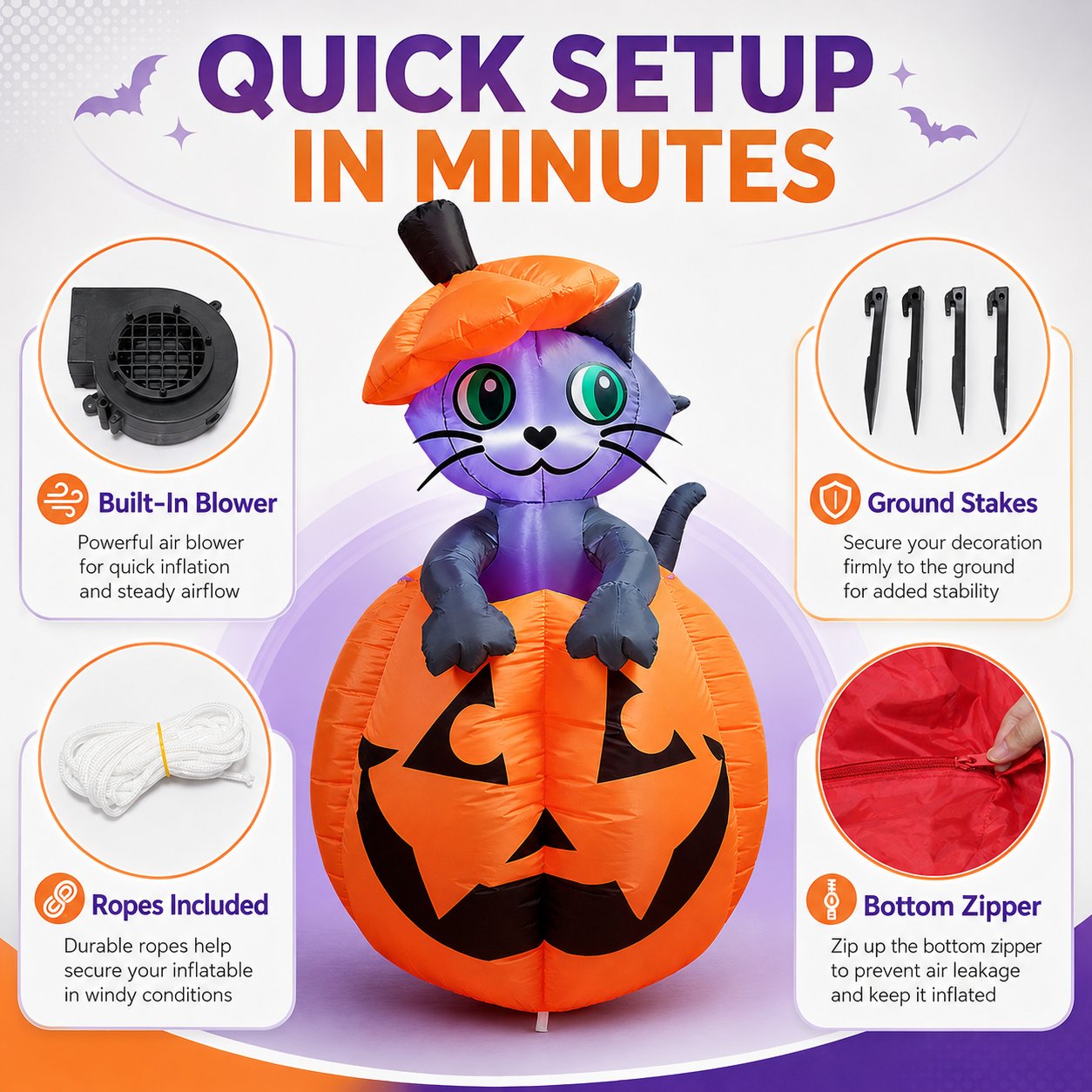 Giant Halloween Pumpkin Cat Inflatable Yard Decoration