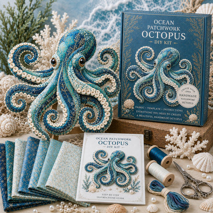 🌊🧵 Premium Ocean Patchwork DIY Kit | High-Quality Layered Fabric with Stitched Details DIY Handmade Coastal Decor 🐚✨