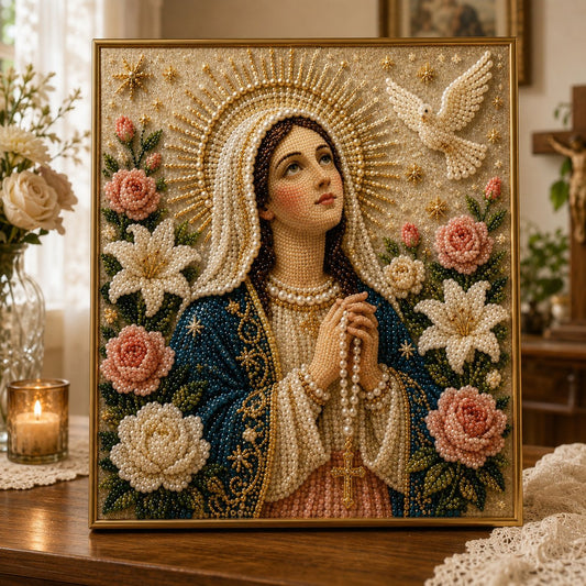 🙏New Arrivals 49% OFF-2026  Divine Pearl Bead Virgin Mary Icon – A Peaceful DIY Faith Art Gift ✨