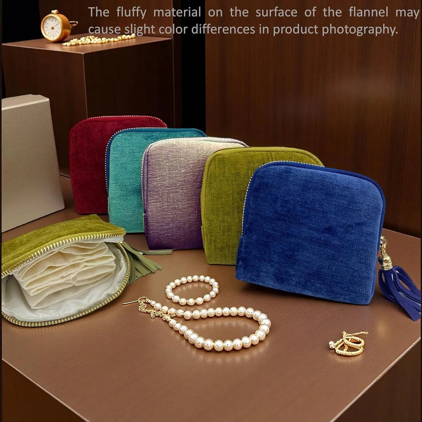 2 PCS jewelry zippered pocket case Travel Jewelry Bag Portable Organizer with 5 Compartments Velvet Satin Lining Tassel Zipper
