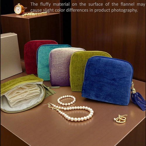 2 PCS jewelry zippered pocket case Travel Jewelry Bag Portable Organizer with 5 Compartments Velvet Satin Lining Tassel Zipper