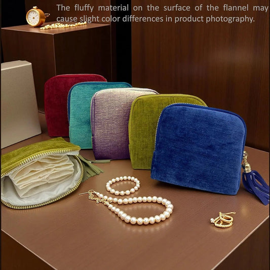 2 PCS jewelry zippered pocket case Travel Jewelry Bag Portable Organizer with 5 Compartments Velvet Satin Lining Tassel Zipper