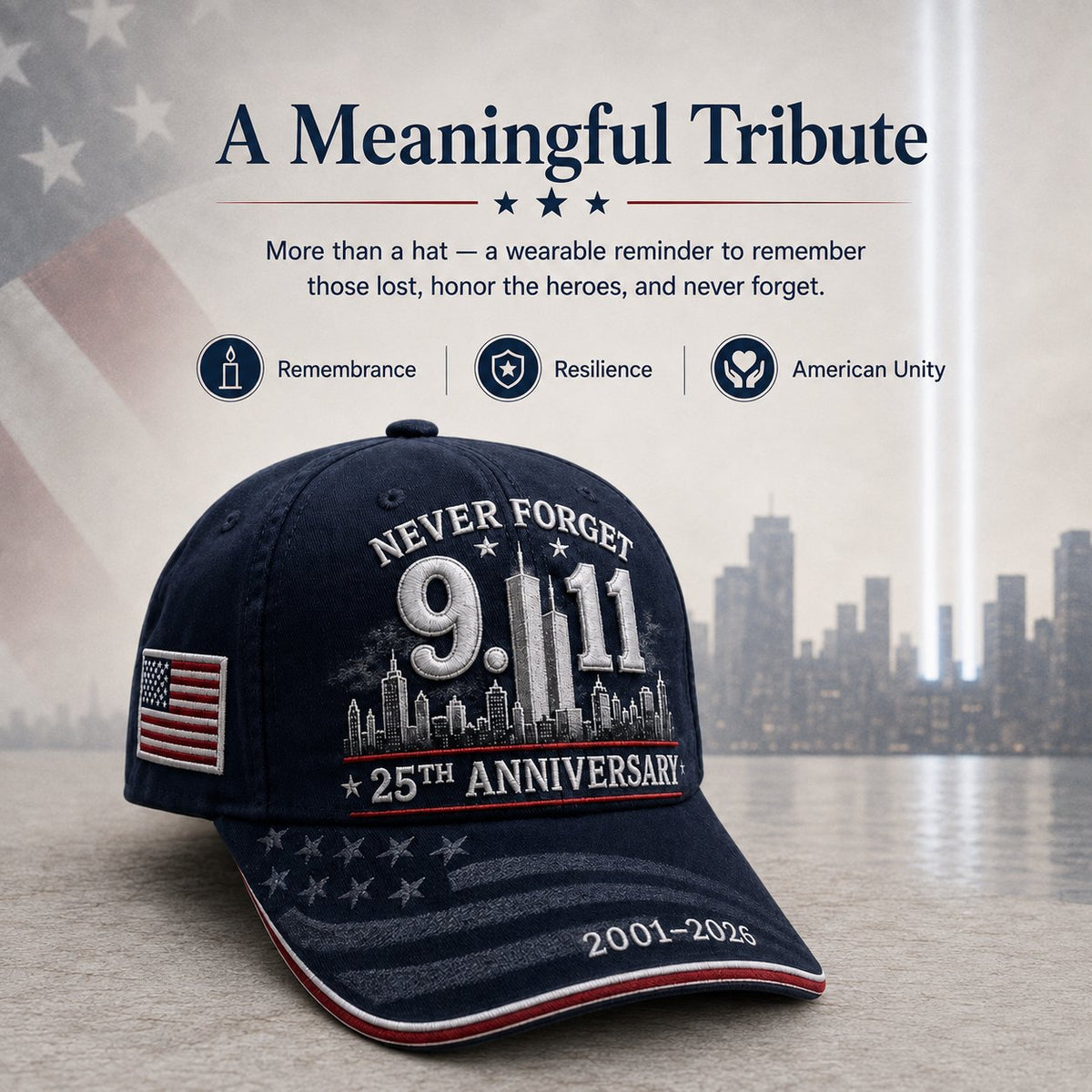 🔥LAST DAY 50% OFF - 9/11 Never Forget 25th Anniversary Embroidered Cap – Unisex Patriotic Memorial Hat🧢 100% Cotton