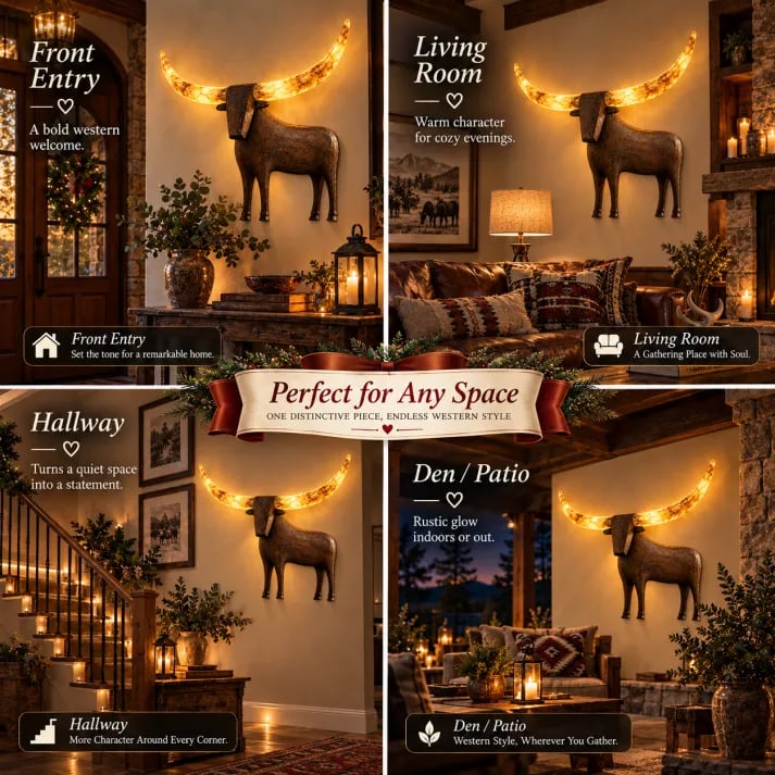 💥Hot Sale 50% Off ✨Illuminated Longhorn Wall Sculpture – Rustic Western LED Wall Decor
