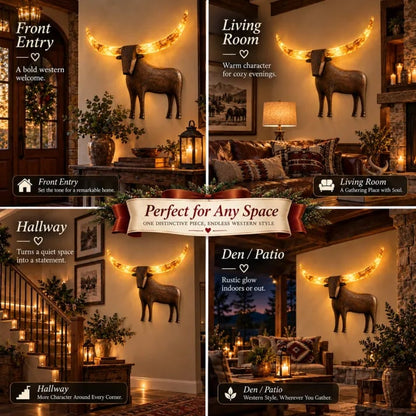 💥Hot Sale 50% Off ✨Illuminated Longhorn Wall Sculpture – Rustic Western LED Wall Decor