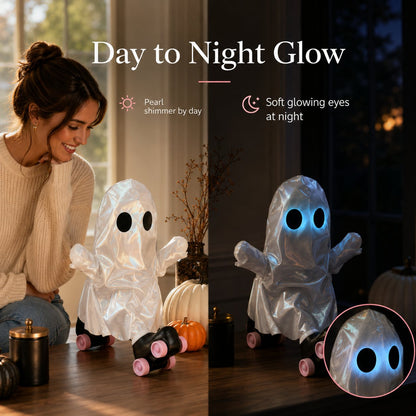 Retro Roller Skate Pearl Ghost Statue, Sweet & Edgy Decor for Seasonal Display