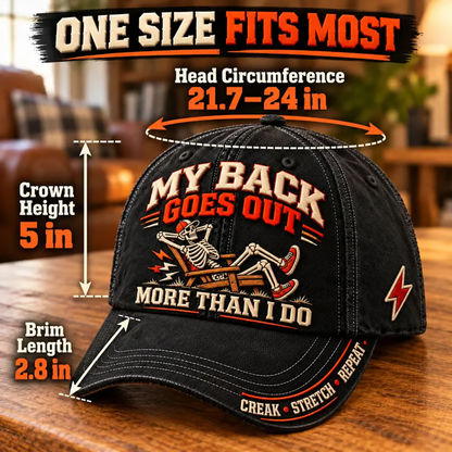 😂 My Back Goes Out More Than I Do Funny Aging Baseball Cap