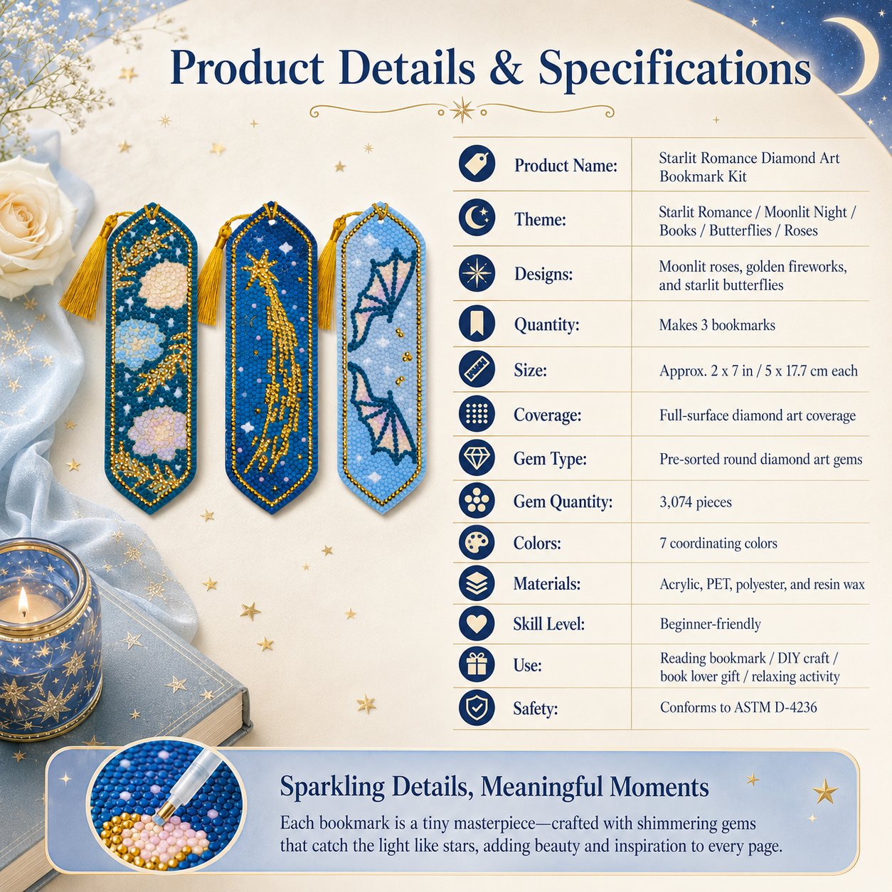 🔥LAST DAY 50% OFF-🌌Starlit Romance Diamond Art Bookmark Kit