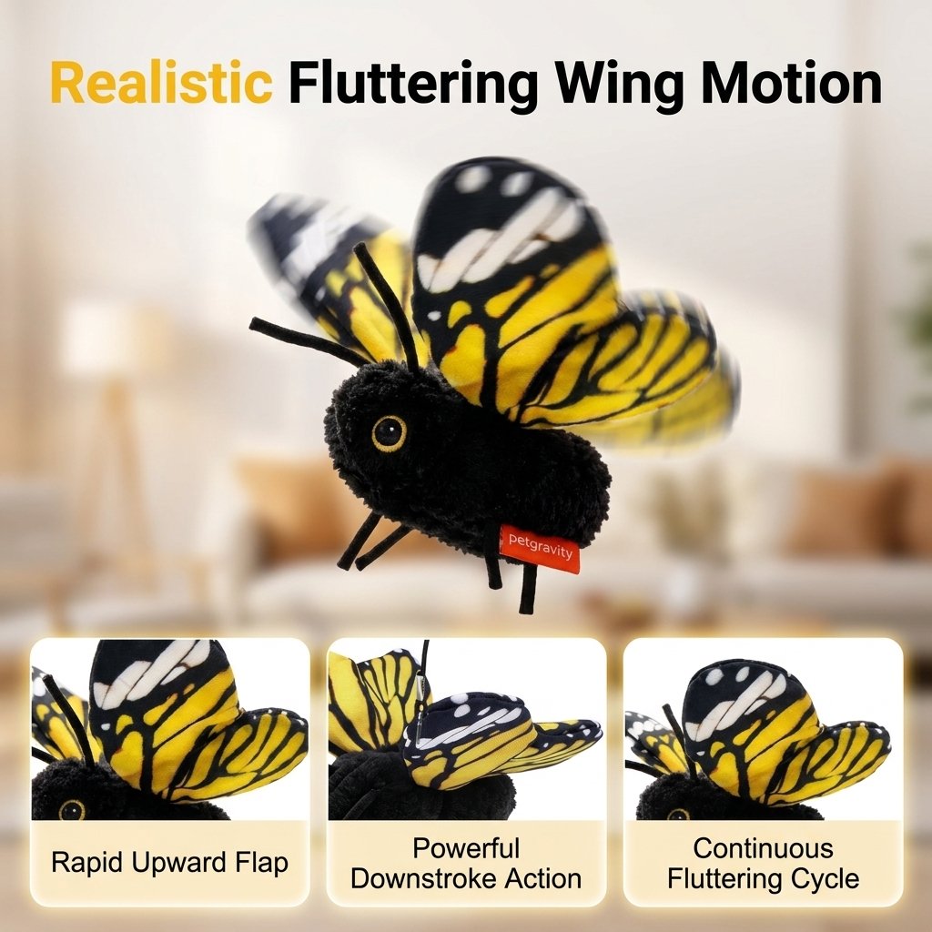 🔥HOT SALE🔥🐈Interactive Electric Butterfly Cat Toy with Fluttering Wings - USB Rechargeable Flapping Motion Kitten Toy with Door Hanging Strap & Teaser Attachment - Soft Plush Indoor Cat Exercise Toy 💖