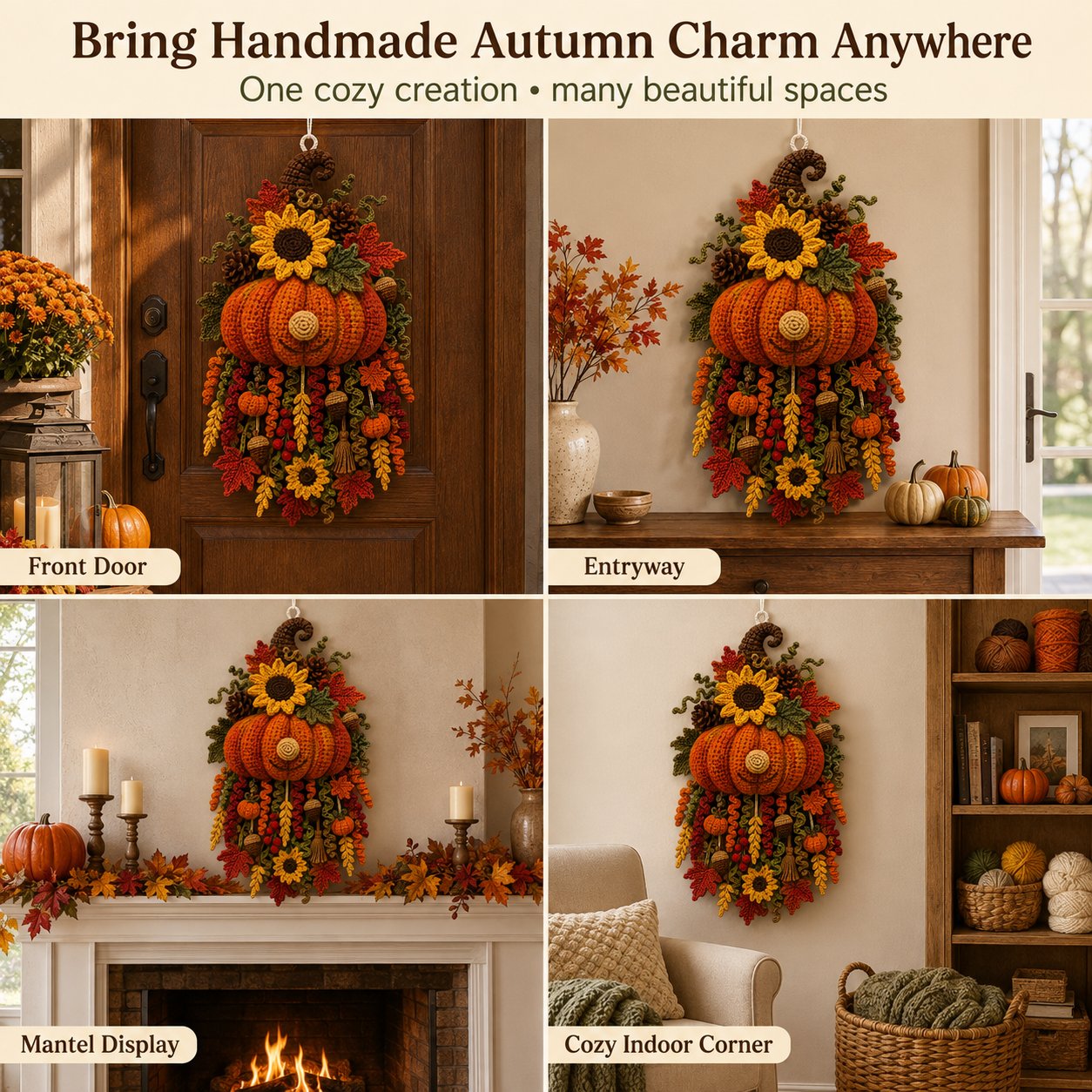 ⏳ Last Day 49% OFF – 🧶 DIY Dimensional Seasonal Crochet Door Hanger Kit Collection | Coordinated Yarn, Filling, Accessories & Step-by-Step Instructions Included 💕